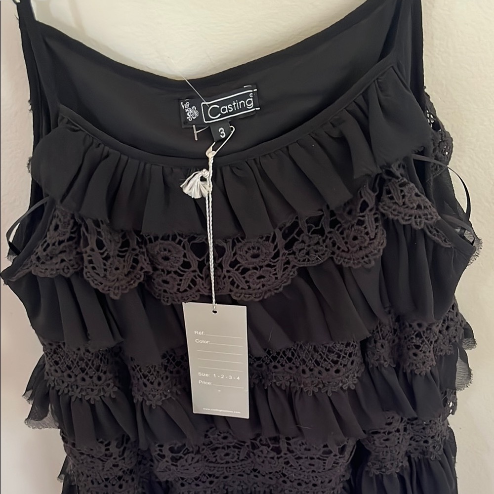 Casting Black Lace Ruffle Top